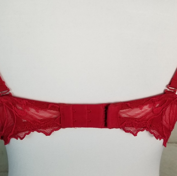 La Senza 36C Red Lace Overlay Push-Up Bra Thick Foam Padded Cups Underwire - Picture 5 of 10